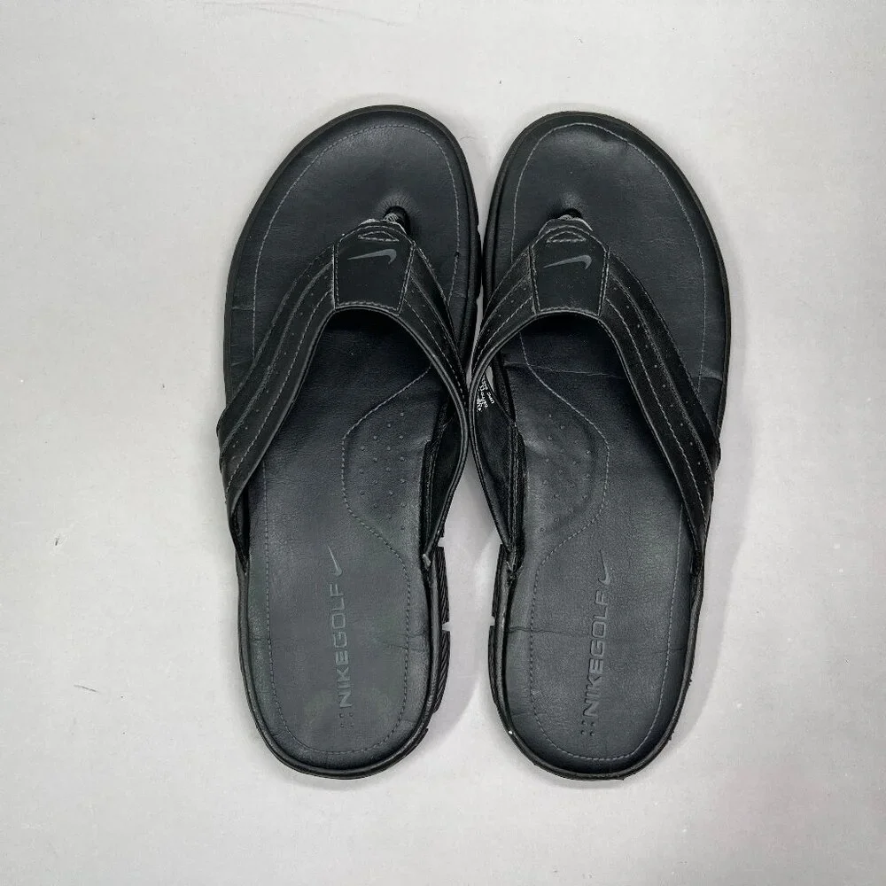 Nike Golf Men's Black Leather Thong Flip Flop Recovery Sandals_6